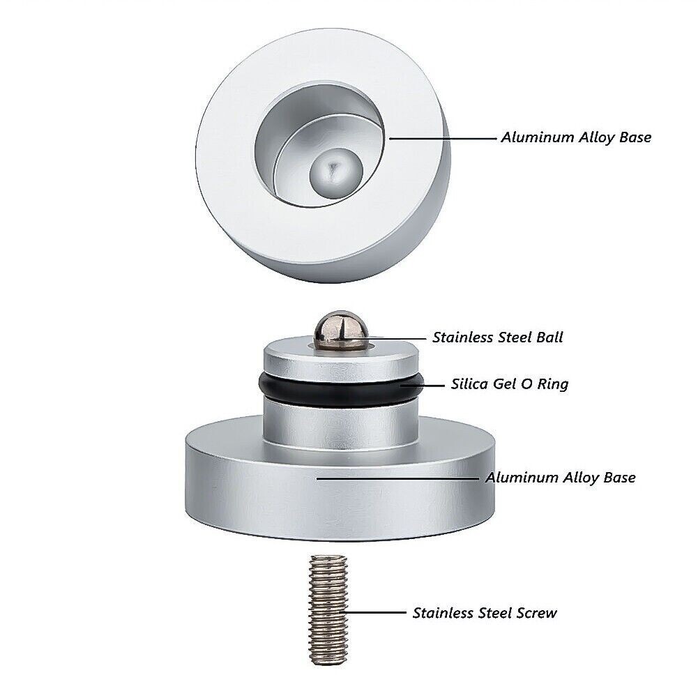 4 Piedini In Alluminio Per Altoparlanti E Giradischi - 40x20mm - Con Gomma Antiscivolo - Nero