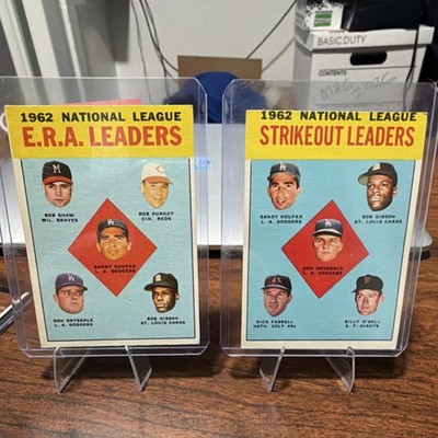 Topps 1962 NL E.R.A. Leaders Strikeout Leaders Koufax Drysdale 2 Cards
