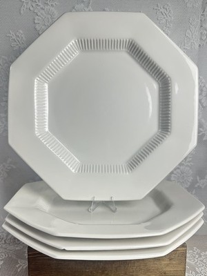Independence Ironstone Interpace Japan White Octagonal Dinner Plates Set of 4