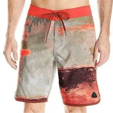 prAna High Seas Board Short Swim Trunks Red Multicolor UPF 50+ Men's Size 36