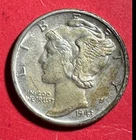1943 US Mercury SILVER Dime "Philadelphia" Mint! AU! Old US Coin