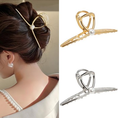 PUSCOBSY Large Metal Hair Clips (2-PCS), 5'' Pearl Claw for Gold/Silver