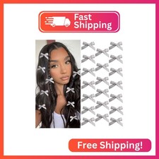SAWINDA 20Pcs Grey Mini Bow Hair Clips Cute Small Hair Bows Silk Satin Bows for