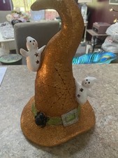 Halloween Glitter Orange Witch Hat With Ghosts On Sides. Needs Batteries 10 T