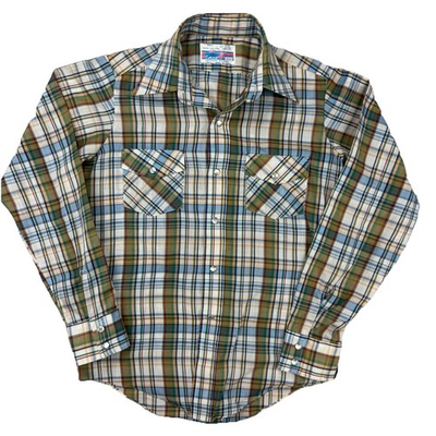 #ad Vintage Sears Put On Shop Pearl Snap Shirt Small Men’s – 70s Plaid Western $26.90
