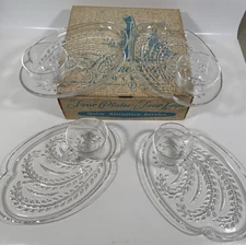 Federal Glass Homestead Wheat Snack Set Vintage Hospitality 4 Plates Cups