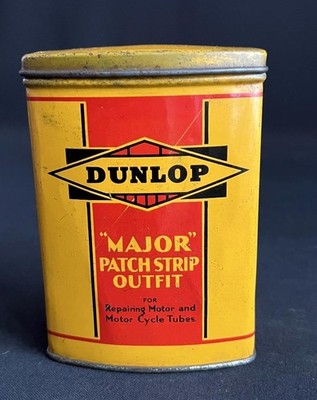 DUNLOP MAJOR PATCH STRIP OUTFIT BLECH OLDTIMER MOTOR AUTO MOTORRAD WERBUNG DOSE