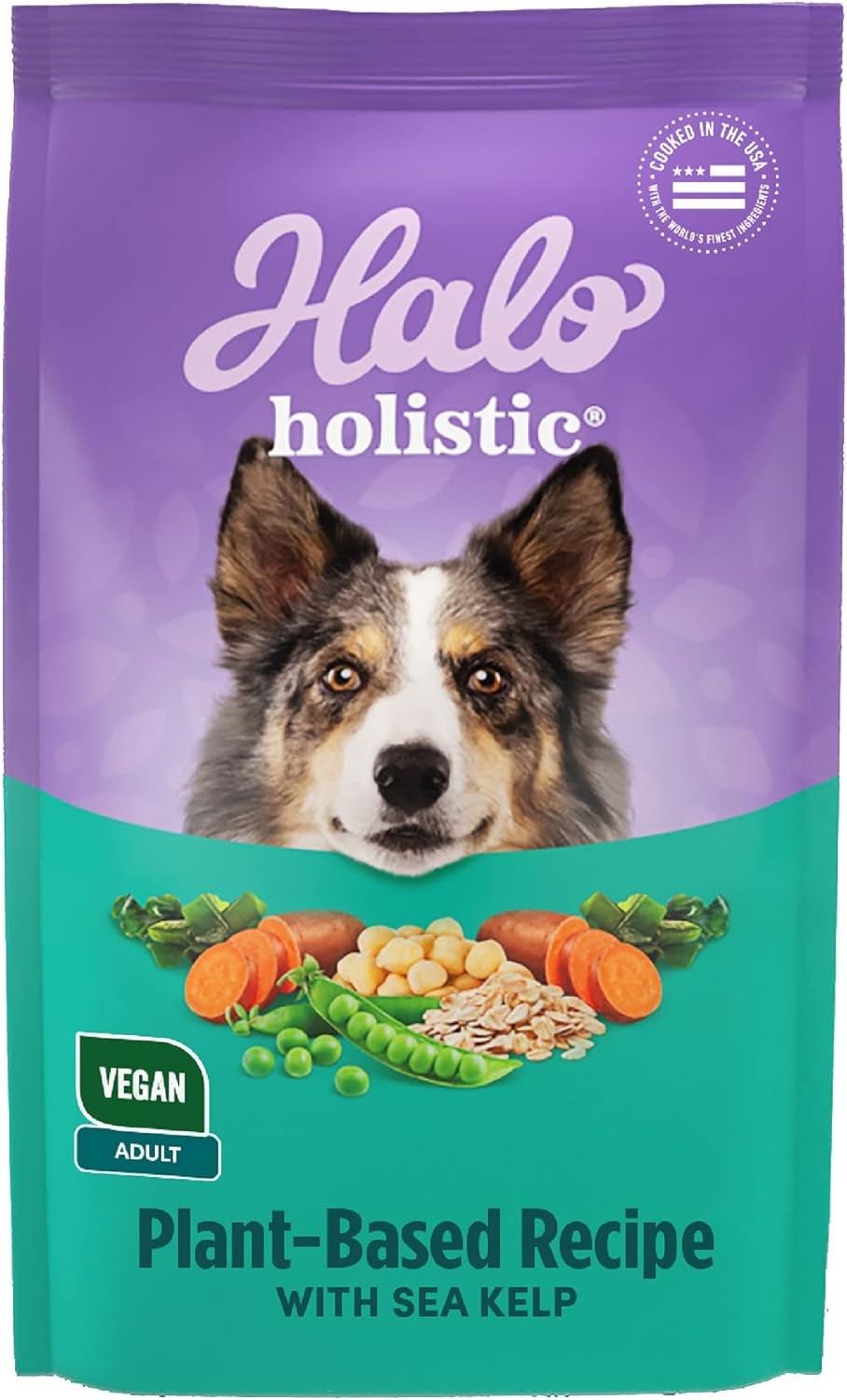 Halo Holistic Vegan Dog Food, Plant-Based Recipe with Kelp, Dry Dog Food, Comple