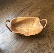 Hand Carved Burl Wood Handled Bowl/ Basket Rustic Brown Handmade Home Decor
