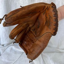 Vintage Rawlings Warren Spahn AMC 7 Baseball Glove Leather Hinged Pad 1950s USA