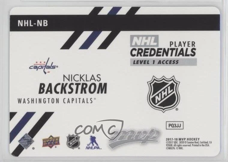 2017-18 Upper Deck MVP NHL Player Credentials Level 1 Access Nicklas Backstrom - Image 2 of 2