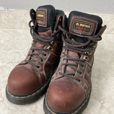 Dr. Martens Brown Leather Industrial Steel Toe Work Boots Men 6 Women 7 Lace Up
