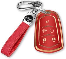 Key Fob Cover with Keychain TPU Protector Suitable for Escalade CTS SRX XT5 Red