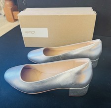 Clarks Orabella Alice Silver Leather Block Heel Shoes - Size 5.5D / EU 39 - New