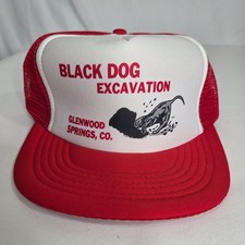 Vtg Black Dog Excavation Glenwood Springs Colorado Mesh Trucker Snapback Hat Cap