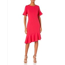Adrianna Papell Warm Cherry Knit Crepe Ruffle Midi Dress Size 0