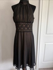 Connected Apparel Black Halter Midi Dress with Lace Waist