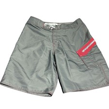 Vintage Quiksilver Board Shorts / Swim Trunks Mens 34 Gray Red Surf Made USA 90s