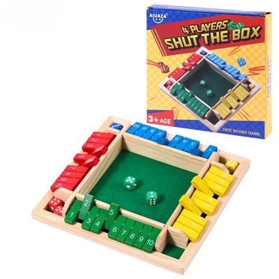 Wooden Shut The Box Dice Game - 4 Sided Family Math Game for 2-4 Players, Educat