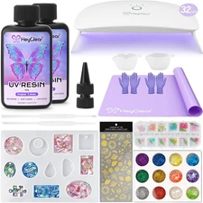UV Resin Kit 200G with Large UV Lamp, Molds & Tools for Jewelry DIY Crafts