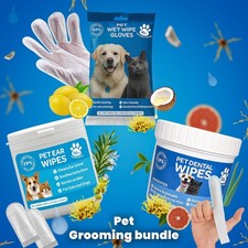 Dog Dental Ear Wipes Pet Grooming Gloves Wet Wipes Bundle - FPN