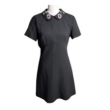 Zara Womens M Black Mini Dress Removable Bejeweled Peter Pan Collar LBD