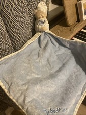 MOTHERCARE BLUE STRIPE MY BEDTIME BLANKIE TEDDY BEAR COMFORTER SOFT TOY (a5)