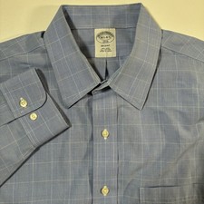 Brooks Brothers Regent Shirt 16.5 4/5 Blue Check Oxford Button Down Non Iron