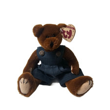 TY Attic Bear HENRY Deep Teal Overalls Jumpsuit Classic Teddy Bear Jointed 8"