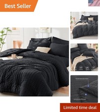 Romantic 7-Piece Microfiber Bedding Set - Queen Comforter with Seersucker Design