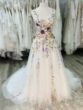 Flower Wedding Dresses Boho 3D Florals Country Bridal Party Gowns Tulle Backless