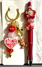 HAND MADE BEAD PEN AND BEAD KEY CHAIN INK REFILL- Valentines day