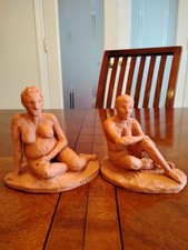 Signed Sienna Terracotta Maternity Sculpture Pair Chronological Pregnancy Set