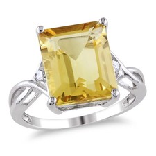 AMOUR 6 5/8 CT TGW Emerald Cut Citrine and White Topaz Ring In Sterling Silver