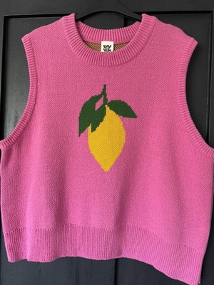 【YOKE】Printed Cotton Crewneck Vest 22ss Lucy & Yak Saffle Pink Lemon 🍋 Cotton Vest Top M UK 12-16