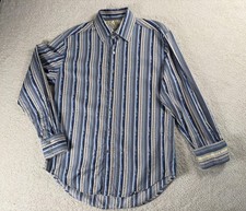 Robert Graham Shirt Mens Medium Blue Stripe Tailored Fit Dress Button Front