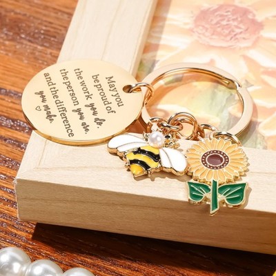 Sunflower Keychains Bee Keychain for May You Be Proud of the Work Do