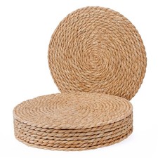 Woven Placemats Set, 12" Round Boho Hand-Woven Rattan Natural Water Hyacinth ...