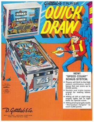 Quick Draw Gottlieb Pinball Flyer / Brochure / Ad - Nice