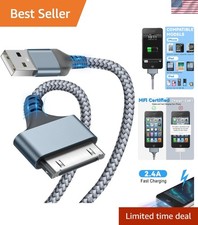 Nylon Braided USB to 30 Pin Charger Cable - Fast Charging for iPhone 4