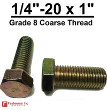 1/4-20 x 1" (FT) Hex Bolt Yellow Zinc Plated Grade 8 Cap Screw Coarse Thread