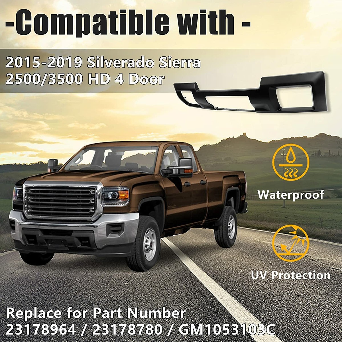 Front Bumper Skid Plate Panel For 2015-2019 GMC Sierra 2500/3500 - Chrome Finish, Direct Fit GM1053103C