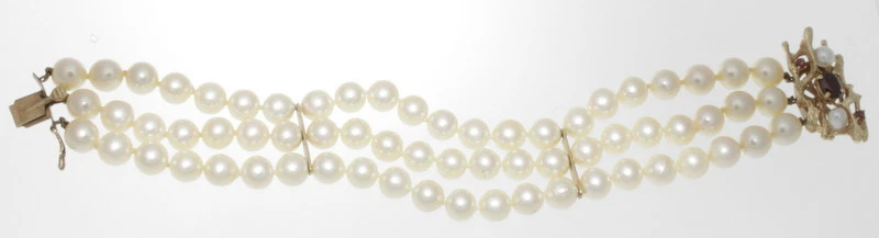 PULSERA VINTAGE ORO AMARILLO 14K, GRANATE Y PERLAS 43,8 GRAMOS  Foto 4 de 4