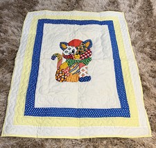 Handmade 39x48 Quilted Crib Blanket/Comforter Cat Floral 70  s Unique Folk Art