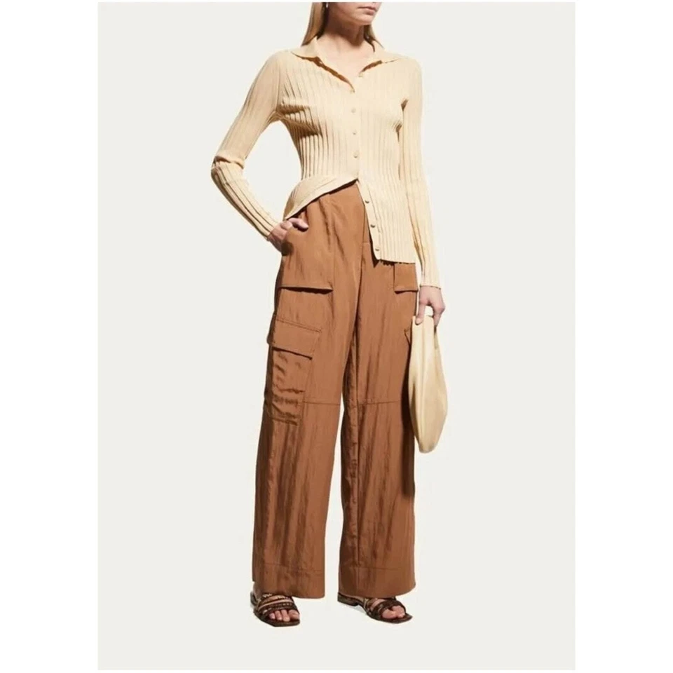 Cárdigan Suéter Top Vince Cuello Acanalado Estilo Polo Tejido Ajustado L Nuevo con Etiquetas