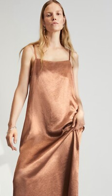 Everlane Womens The Satin Square Neck Slip Dress Carob Brown Size