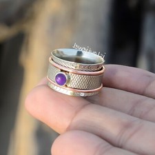 African Amethyst Gemstone 925 Sterling Silver Anxiety Relife Spinner Ring
