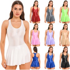 Womens Sleeveless Tank Leotard Ballet Dance Dress Glossy For Gymnastic Yoga Swim