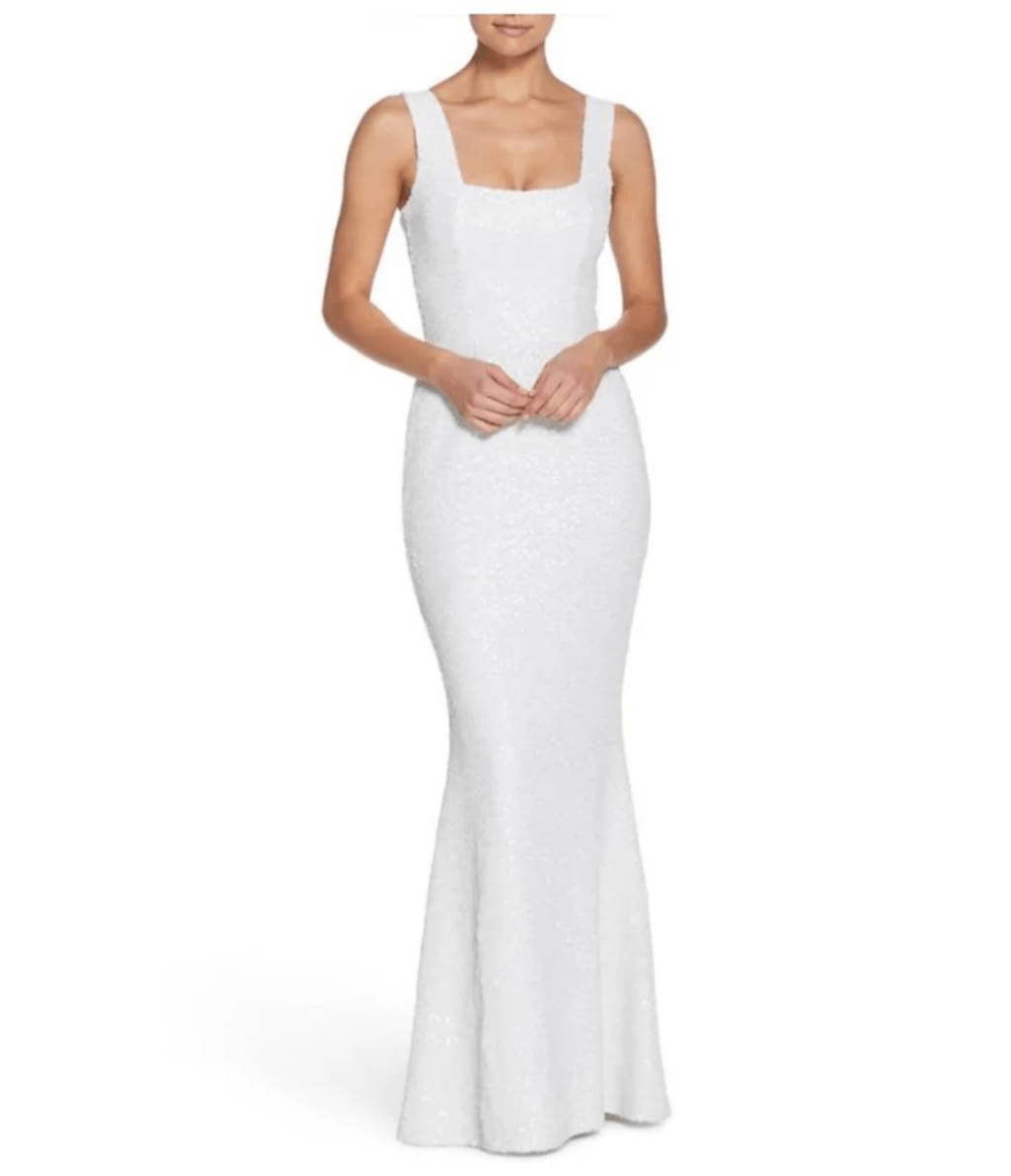 DRESS THE POPULATION White Sequin Sleeveless Gown, EUC, XL | eBay