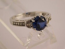 BLUE CUBIC ZIRCONIA STERLING SILVER RING SZ 9 CZ